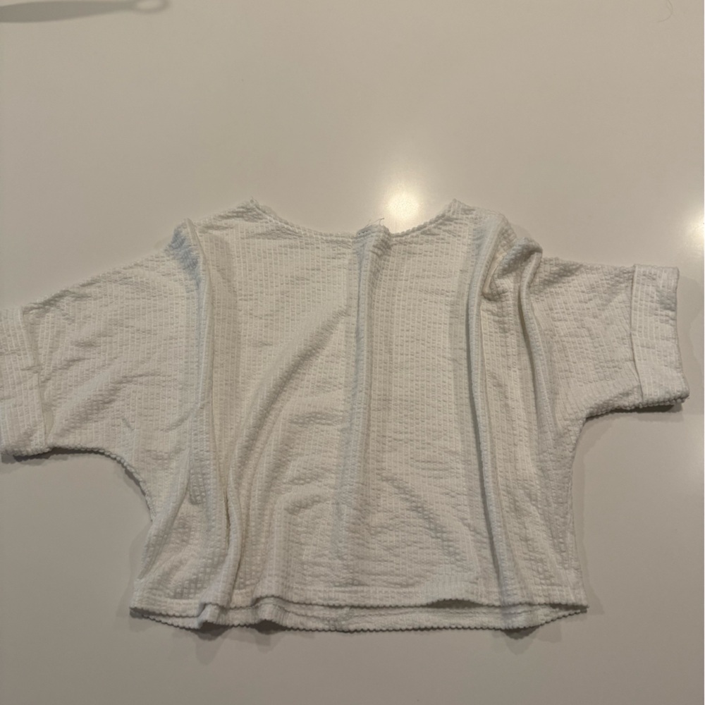 White Textured Short Sleeve Top